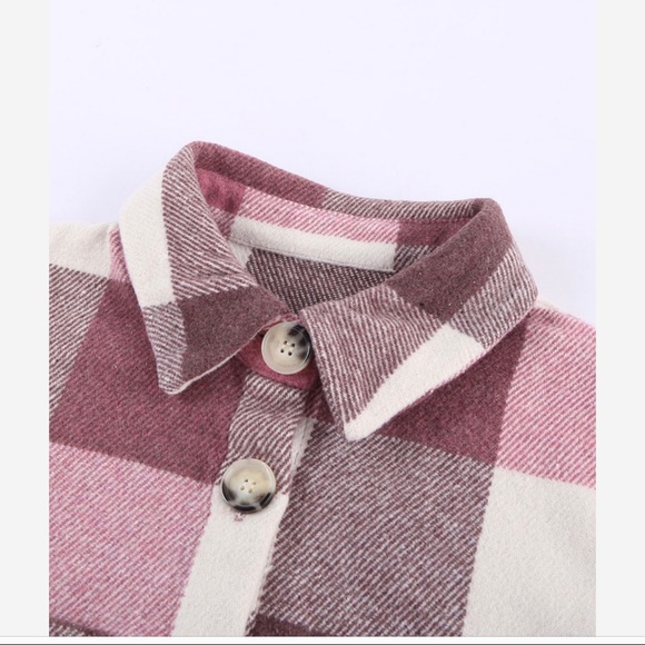 Pink/Off White Plaid Shirt Jacket, Shacket! * - Picture 5 of 10